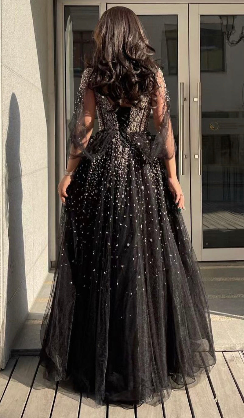 Sparkle Black Cape Maxi Dress (M) Sparkle Black Cape Maxi Dress (M)