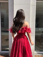 Plus Off Shoulder Feather Red Dress (XXL)