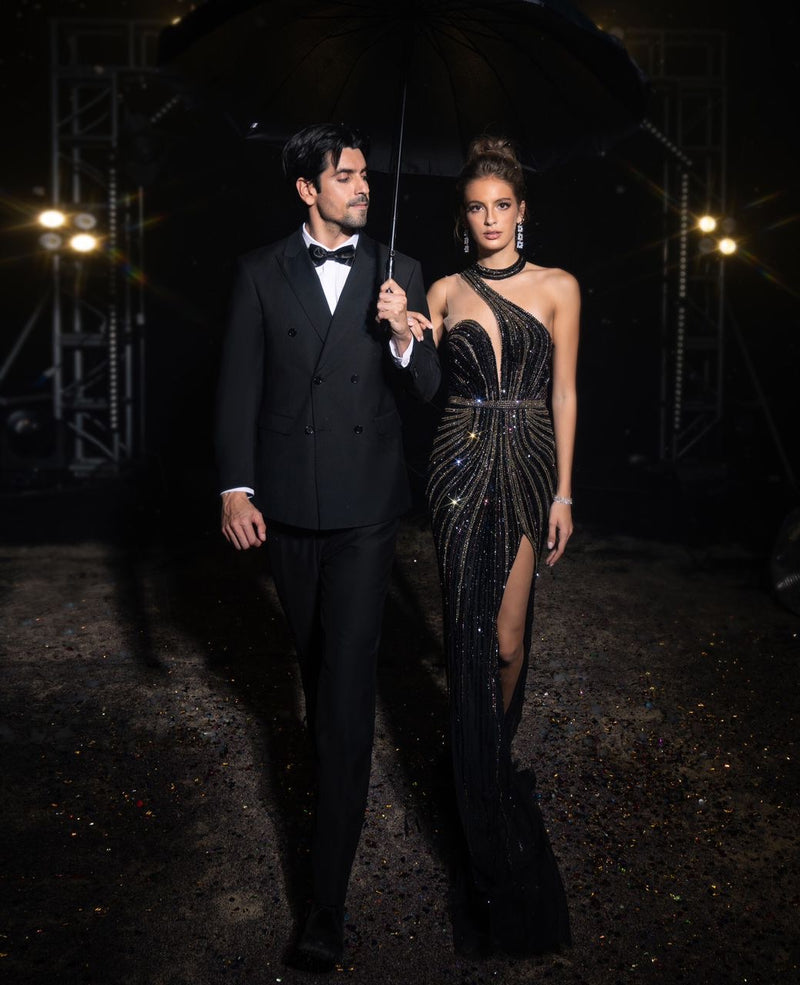 Lux Black Embroidered Gown (M)