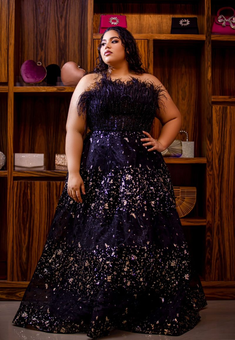 Plus Black Feather Lux Gown (XL)