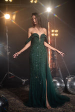 Lux Green Off Shoulder Embroidered Gown (L)