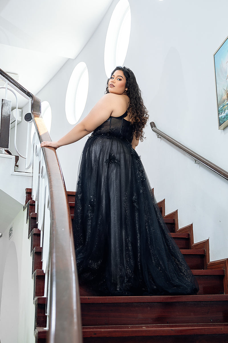 Lux Black One Shoulder Tulle Gown (XXL)