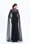 Black Cape Embroidered Gown (XS)