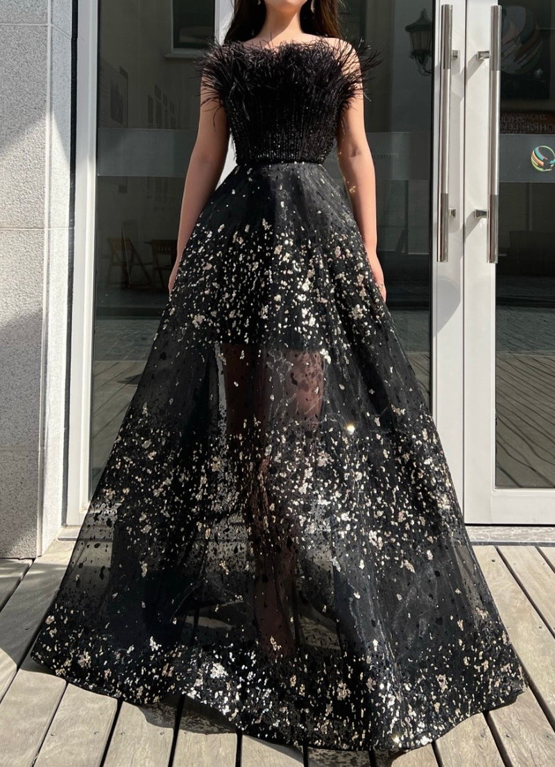 Plus Black Feather Lux Gown (XL)
