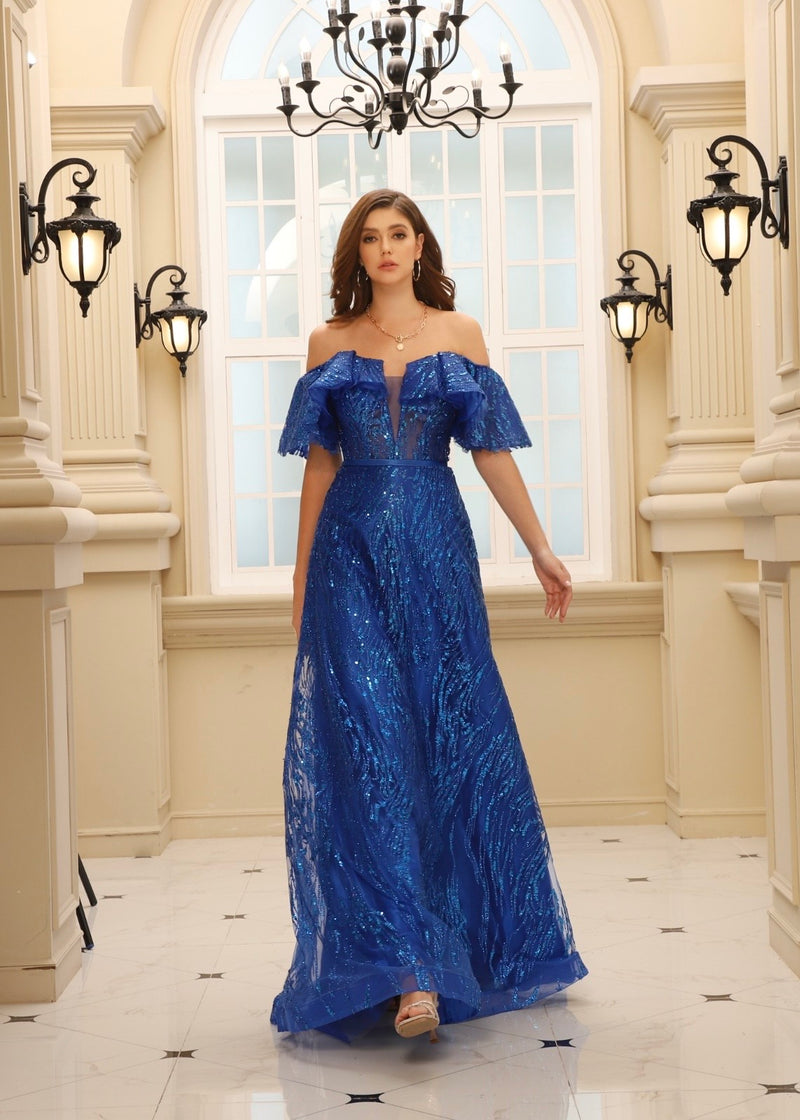Royal Blue Off Shoulder Sparkle Gown (S)