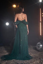 Lux Green Off Shoulder Embroidered Gown (L)