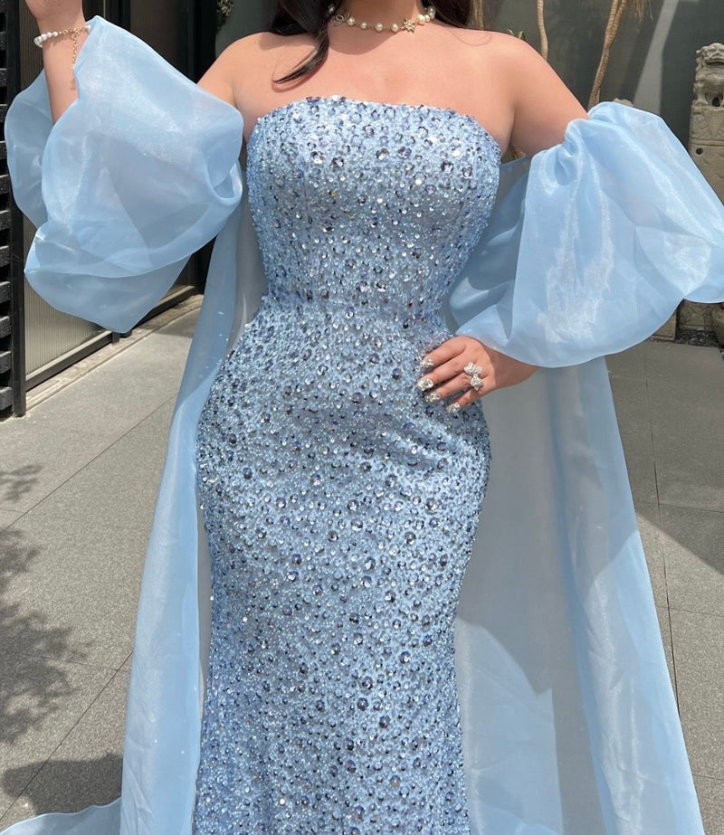 Plus Blue Full Sparkle Gown with Cape (XXL)