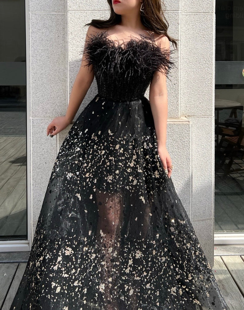 Plus Black Feather Lux Gown (XL)