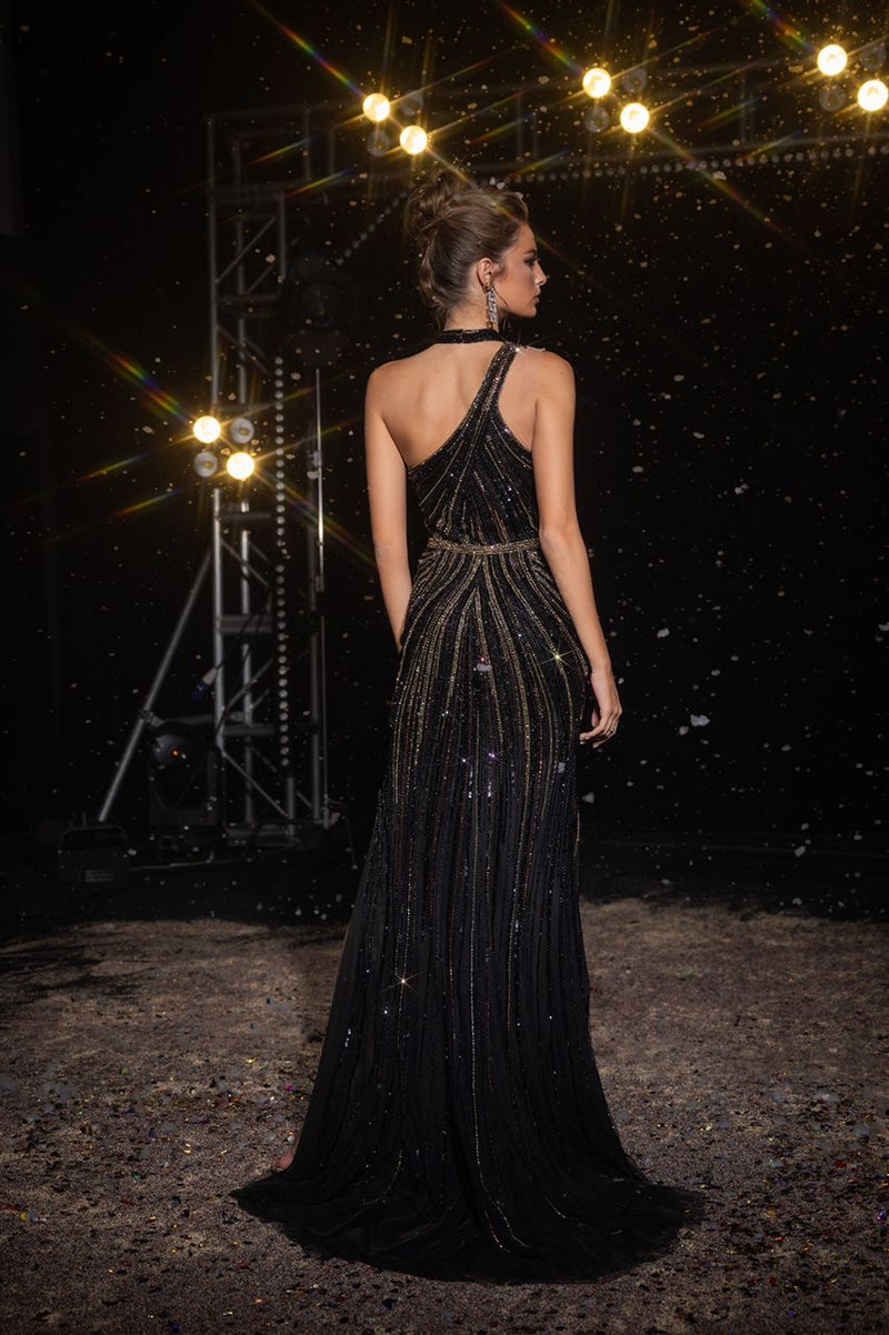Lux Black Embroidered Gown (M)