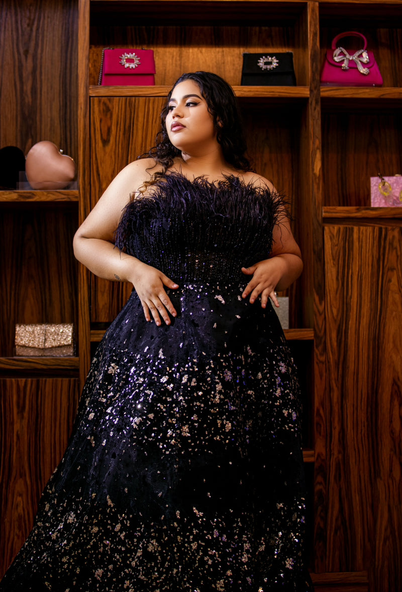 Plus Black Feather Lux Gown (XL)