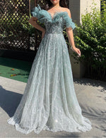 Off Shoulder Feather Detail Gown (M)
