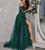 Long Sleeves Emerald Maxi Dress (L)