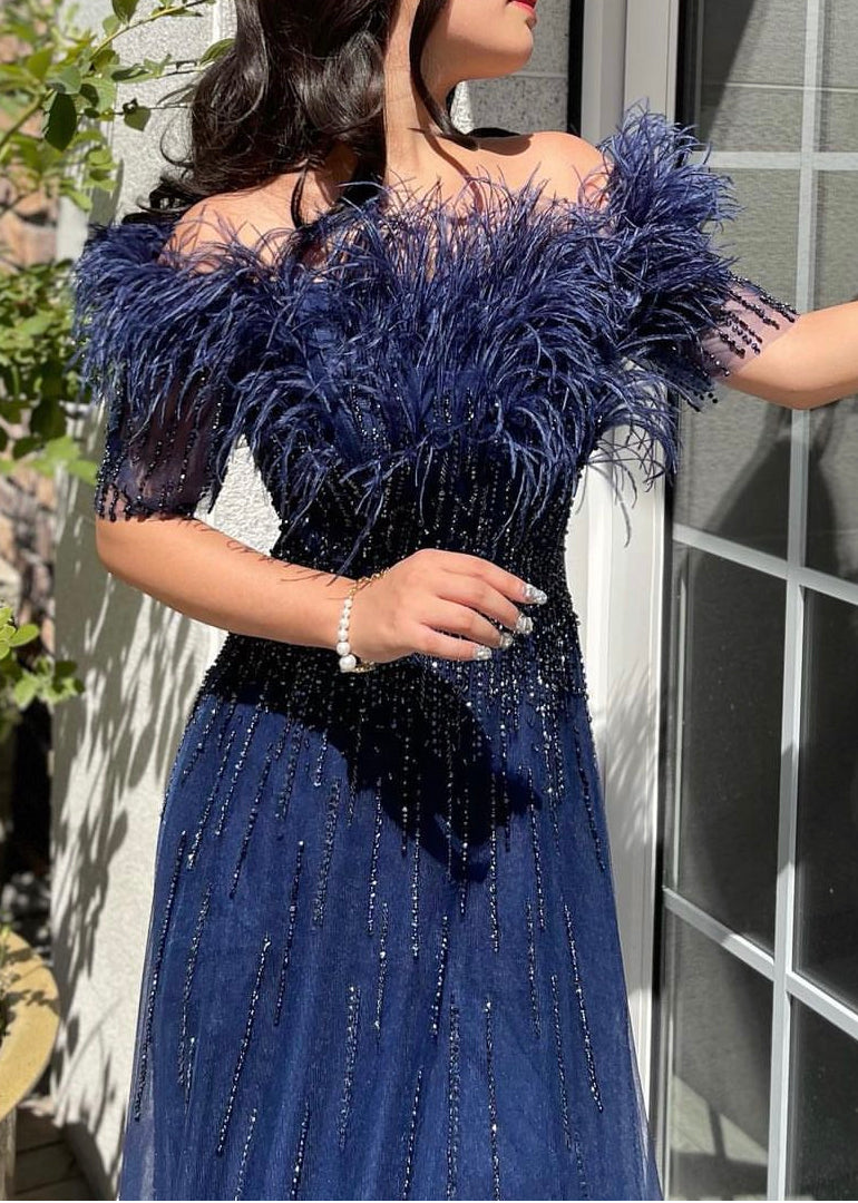 Feather Fancy Dark Blue Gown (XXL) Teu Closet Feather Fancy Dark Blue Gown (XXL) Teu Closet