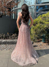 Tulle Sleeve Glitter Maxi Gown (L)