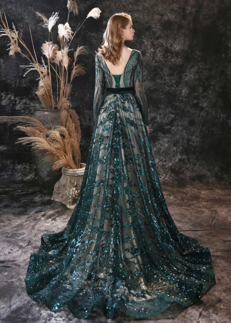 Green Long Sleeve Evening Dress (XL)
