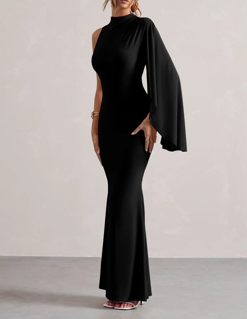 Black High Neck One Sleeve Plus Maxi (XL)