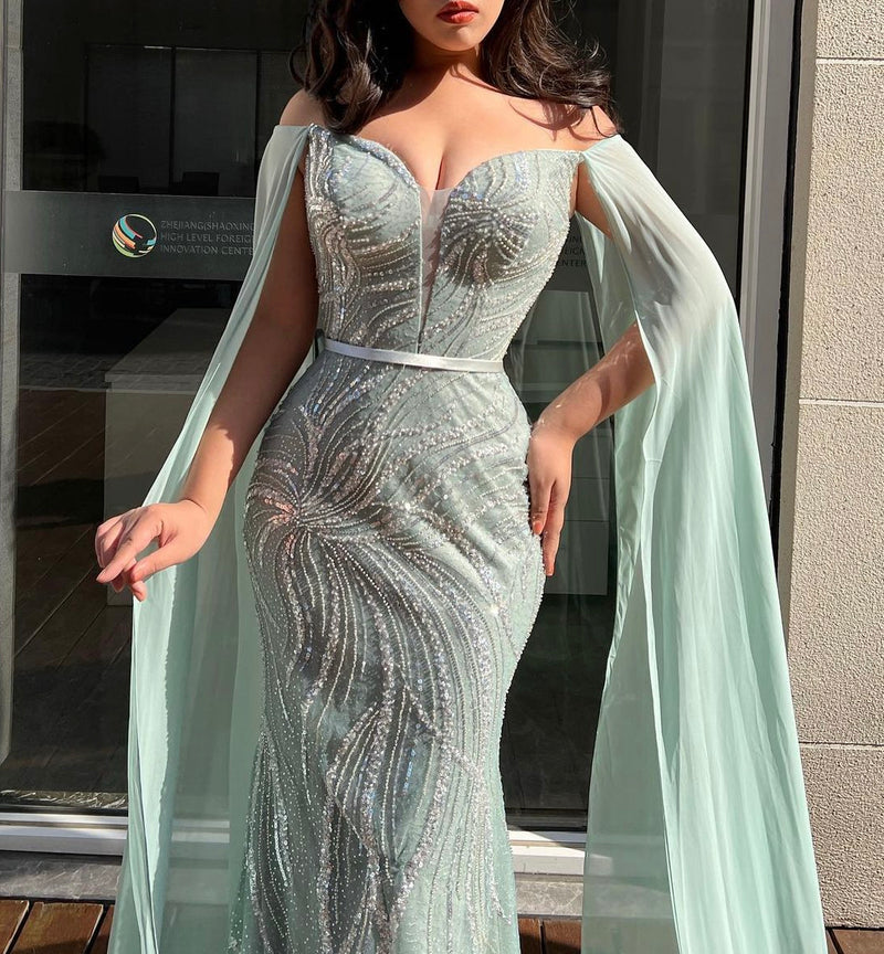 Marine Green Fairy Off Shoulder Maxi (L)