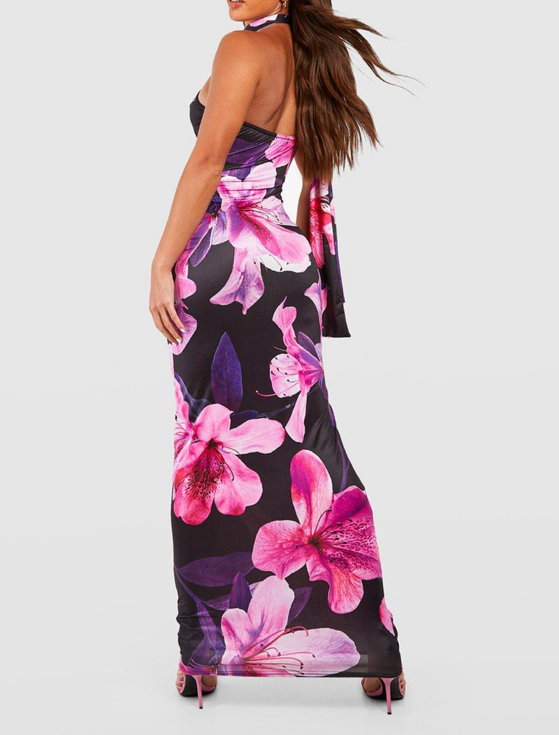 Pink Florals Drape Neck Maxi (XS)