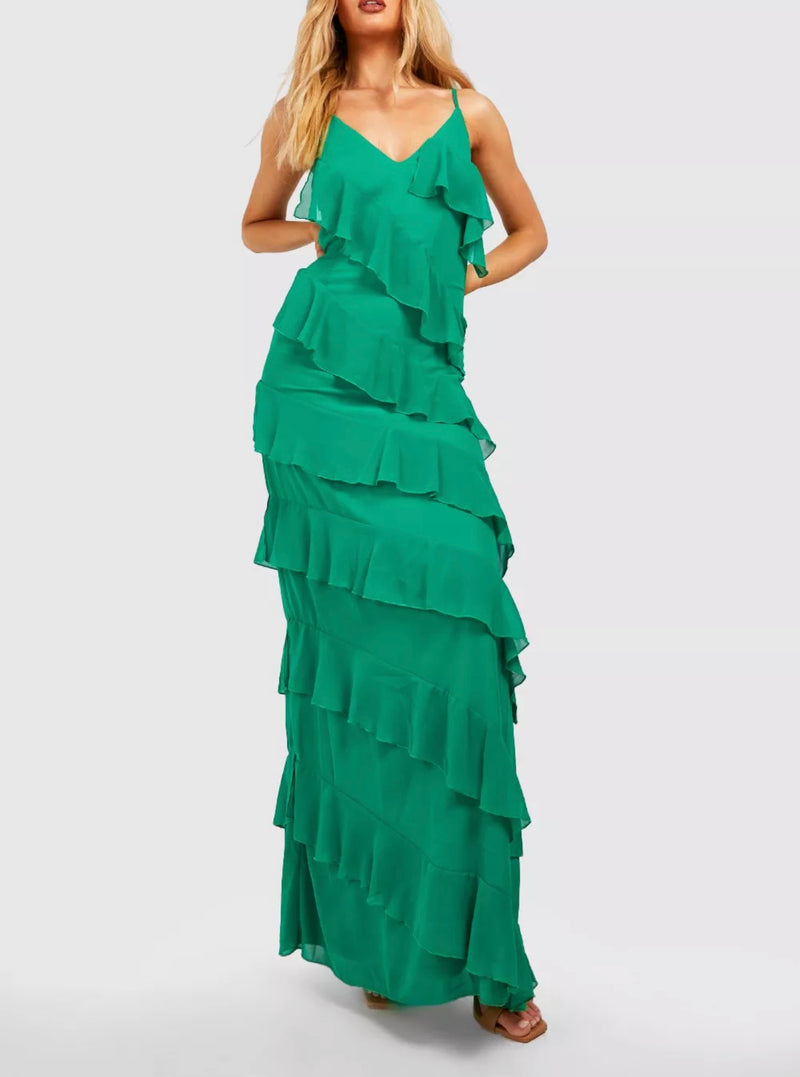 Green Chiffon Ruffle Maxi (L)