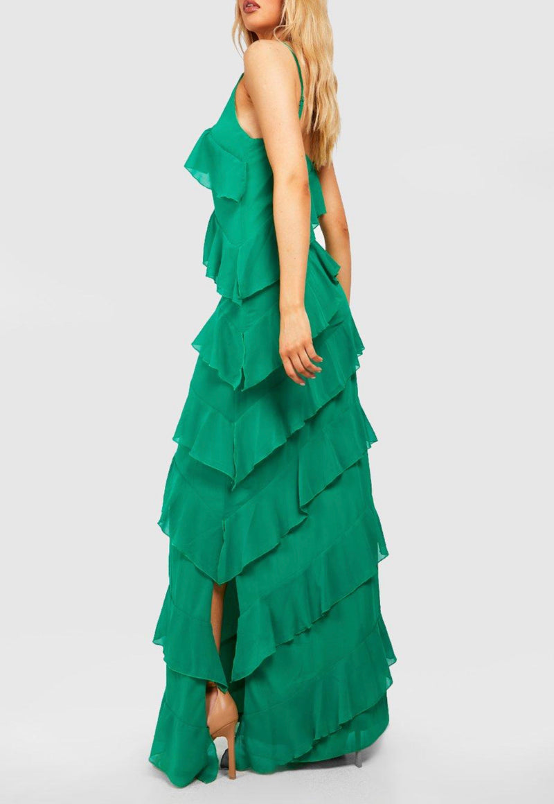 Green Chiffon Ruffle Maxi (L)