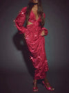 Pink Velvet Sparkle Maxi Dress (S)