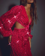 Pink Velvet Sparkle Maxi Dress (S)