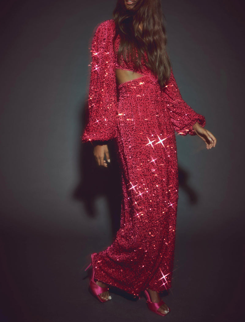 Pink Velvet Sparkle Maxi Dress (S)