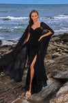 Black Flowy Sleeves Maxi Dress (S)