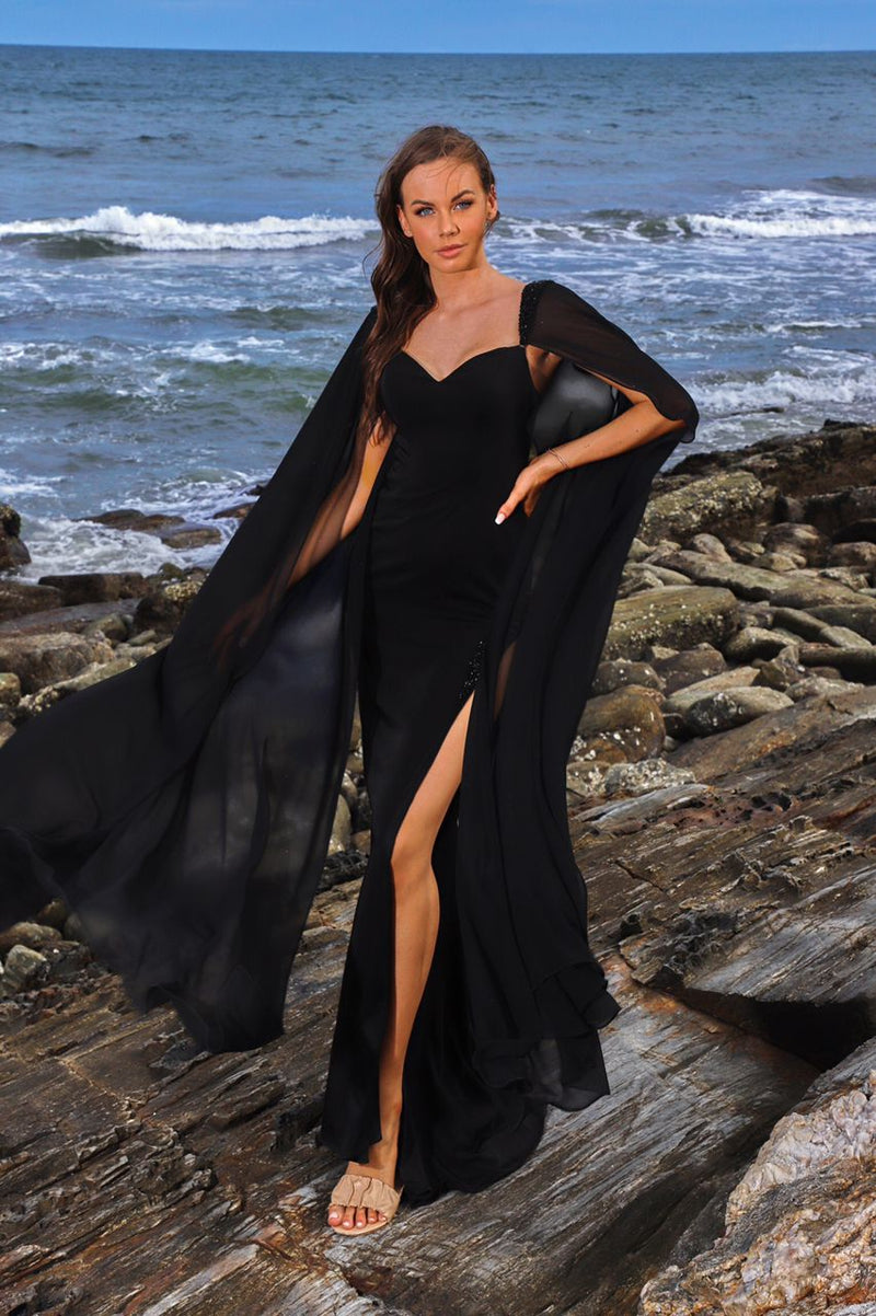 Black Flowy Sleeves Maxi Dress (S)