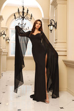 Black Flowy Sleeves Maxi Dress (S)