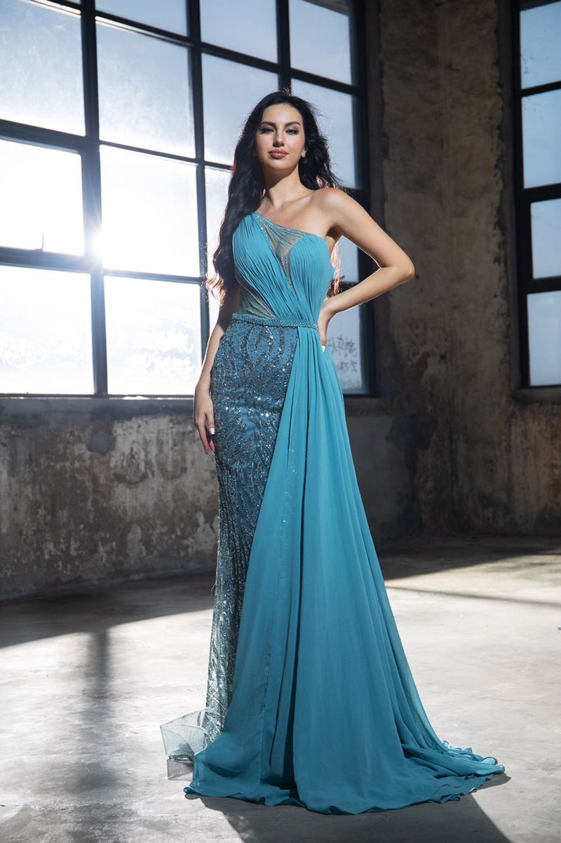 One Shoulder Blue Sparkle Maxi (S)