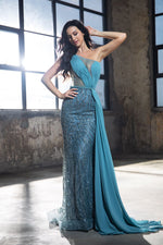 One Shoulder Blue Sparkle Maxi (S)