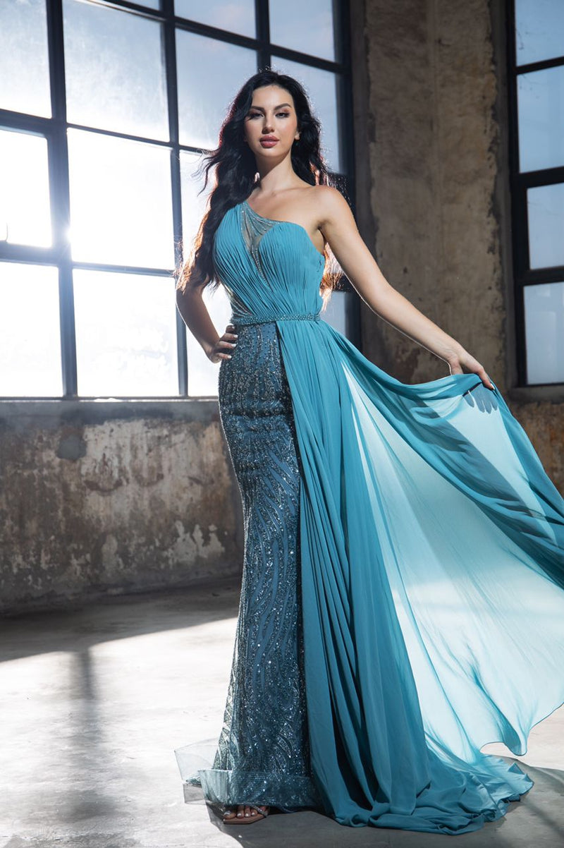 One Shoulder Blue Sparkle Maxi (S)