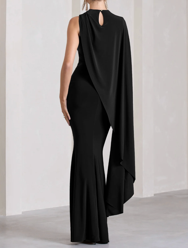 Black Flowy Cape Sleeve Maxi (XS)