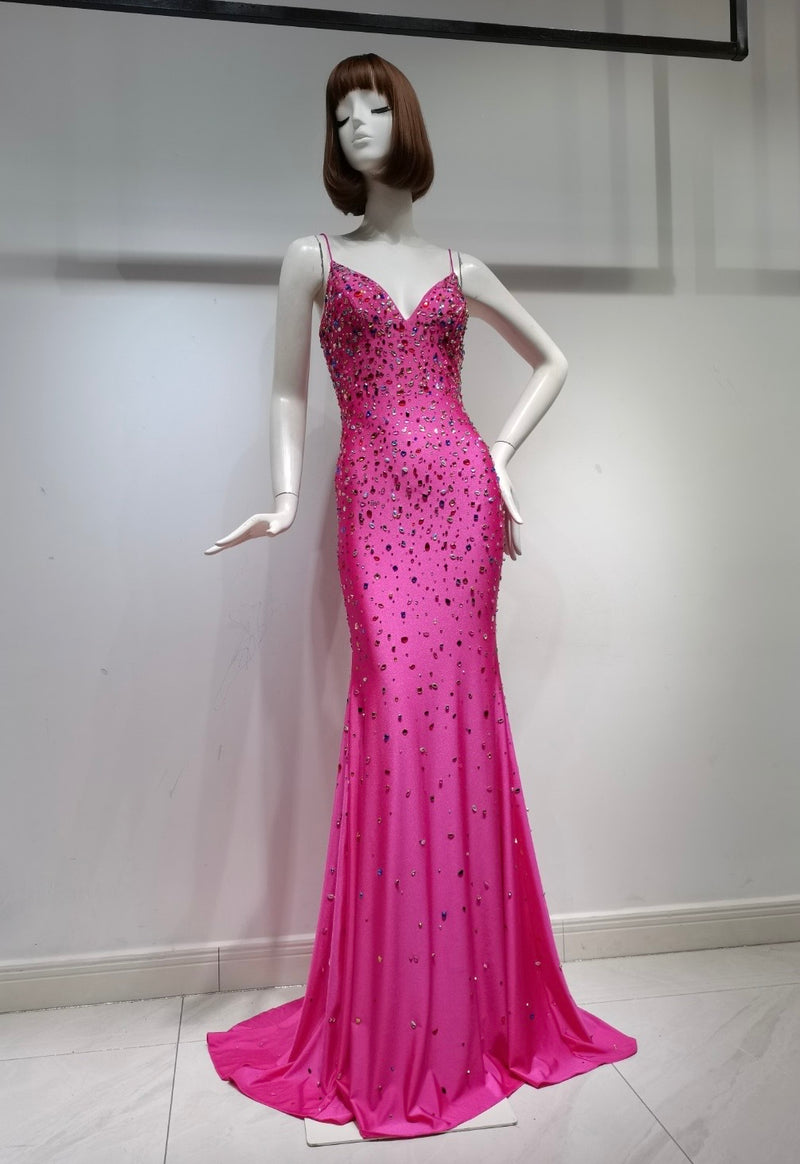 Pink Bejeweled Maxi Gown (XS)