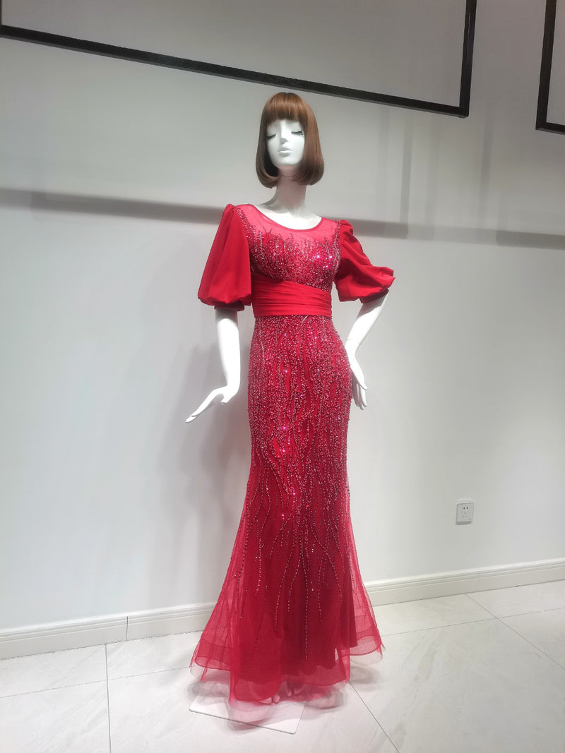 Red Puff Sleeves Gown (L)