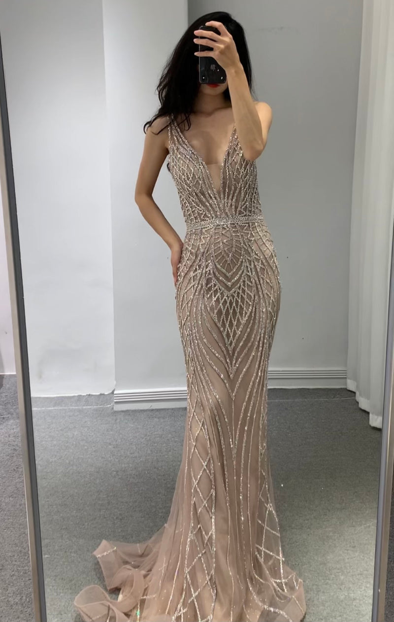 Light Brown Silver Shine Evening Gown (M)