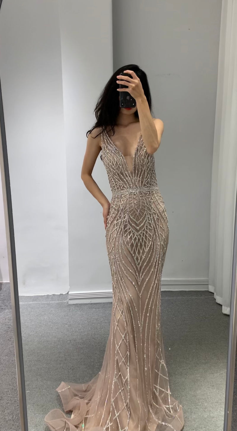 Light Brown Silver Shine Evening Gown (M)
