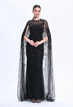 Black Cape Embroidered Gown (XS)