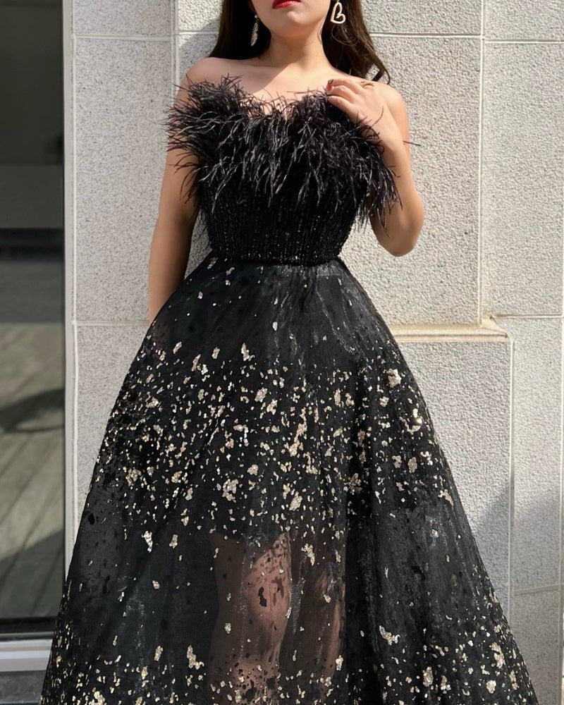 Plus Black Feather Lux Gown (XL)