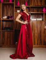 Glitter Bordeaux Caped Maxi Dress (S)