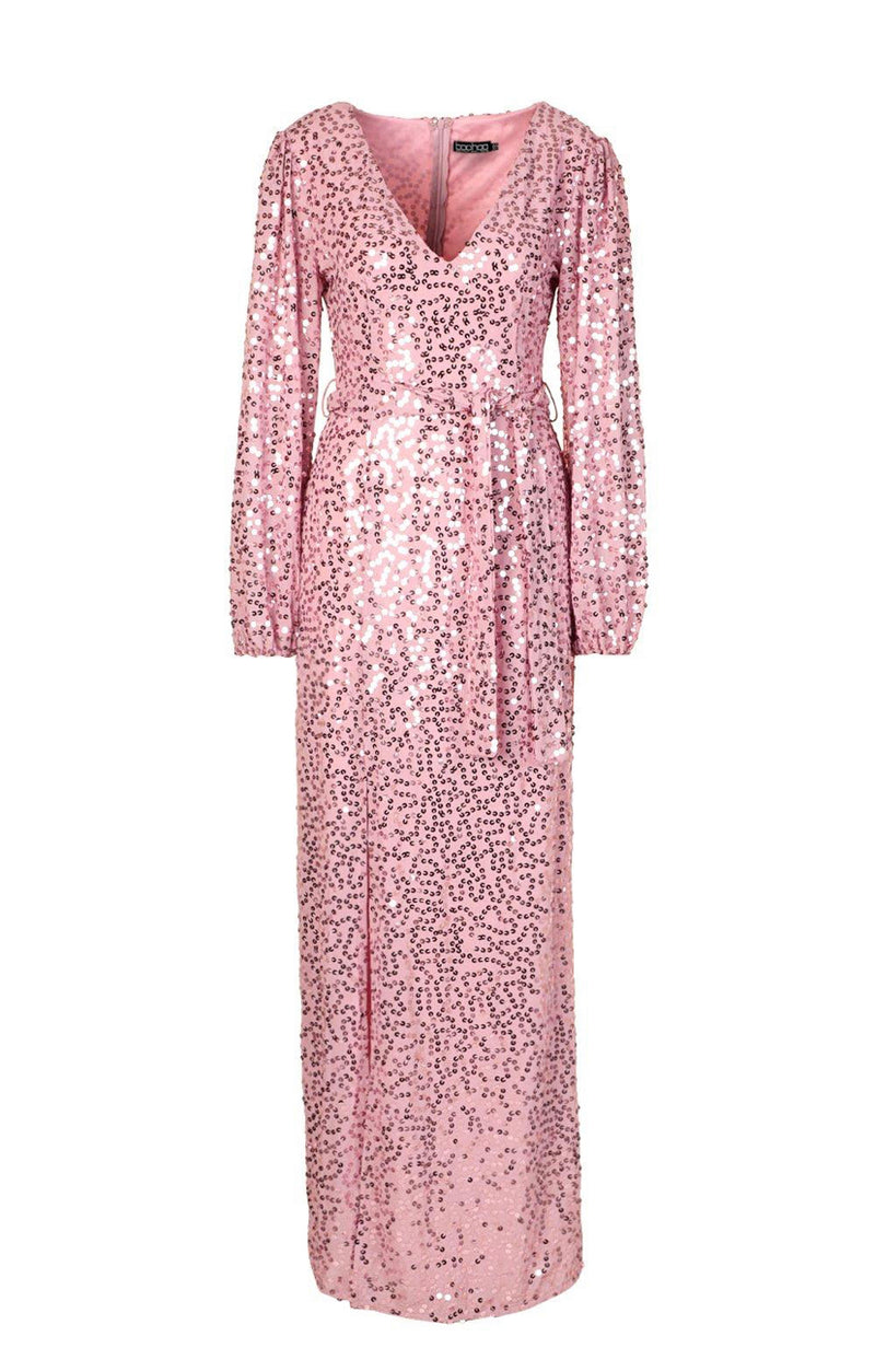Vestido Glitter Pink Puff Sleeves (M)