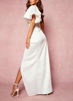 Vestido One Shoulder Puff Sleeve White (S)