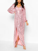 Vestido Glitter Pink Puff Sleeves (M)