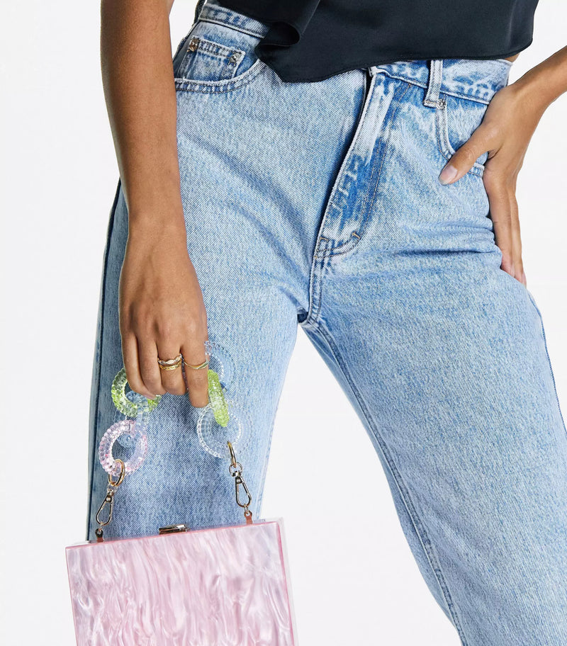 Multi Colour Chain Marble Pink Clutch