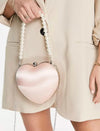 Pink Satin Pearl Handle Clutch