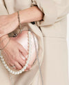Pink Satin Pearl Handle Clutch