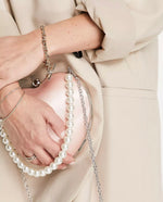 Pink Satin Pearl Handle Clutch
