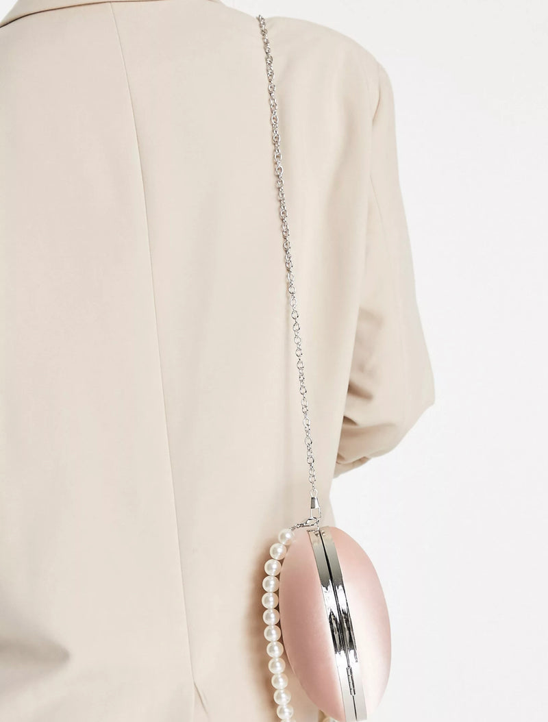 Pink Satin Pearl Handle Clutch