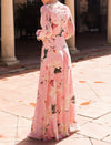 Floral Puff Sleeves Pink Dress (M)